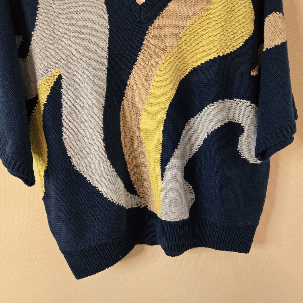 Chico's Women Sz 2 V-neck Dolman Sleeve "Seaport Multicolor Pullover Sweater - Picture 6 of 9